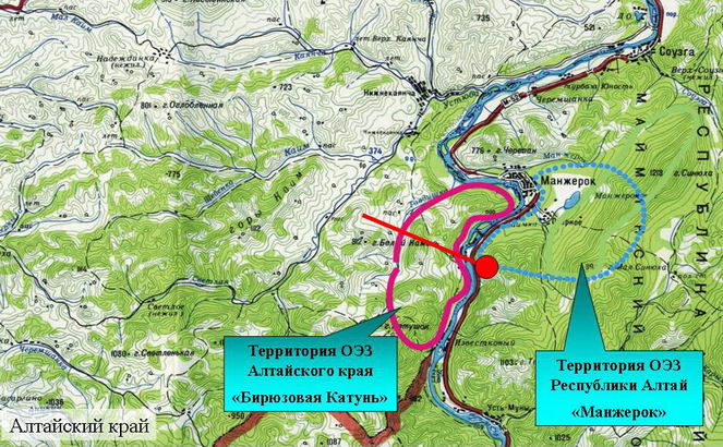 Местоположение особых экономических зон туристско-рекреационного типа Алтайского края и Республики Алтай 